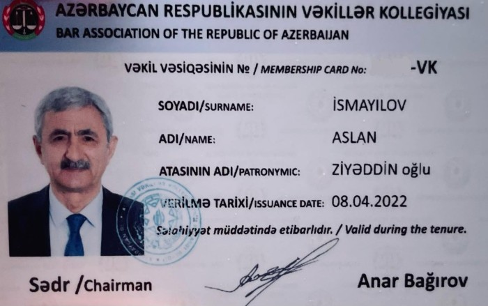 Aslan İsmayılova vəkillik vəsiqəsi təqdim edildi - FOTO